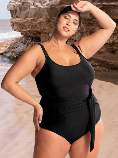 Shapermint Tie Belt One-Piece Swimsuit