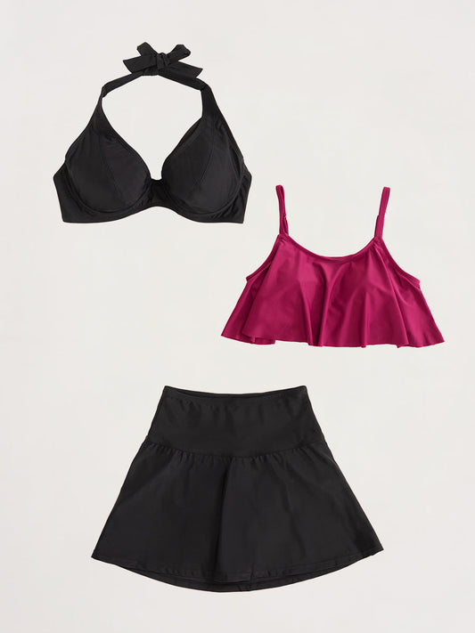Bundle Shapermint - 1 Halter Bikini Top + 1 Ruffled Bikini Top + 1 Swim Skirt