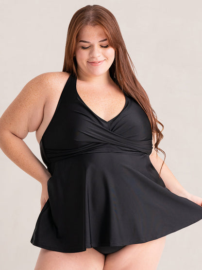 Shapermint Twist-Front V-Neck Halter Tankini