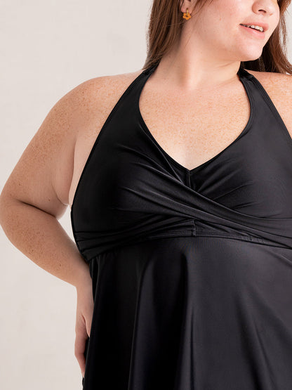 Shapermint Twist-Front V-Neck Halter Tankini